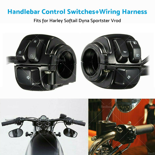 Motorcycle Handlebar Control Switches + Wiring Harness Fits For Harley Dyna Vrod