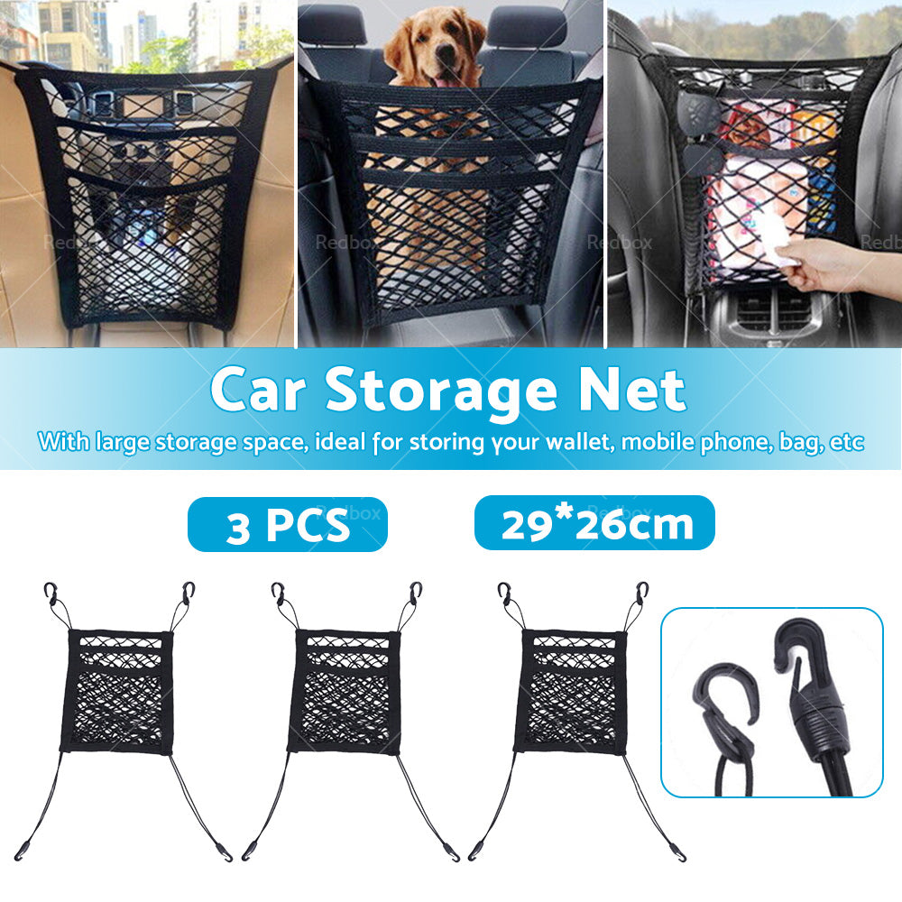 3PCS Car Truck Seat Mesh Tidy Storage Net Bag Organizer Holder Multi-Pocket