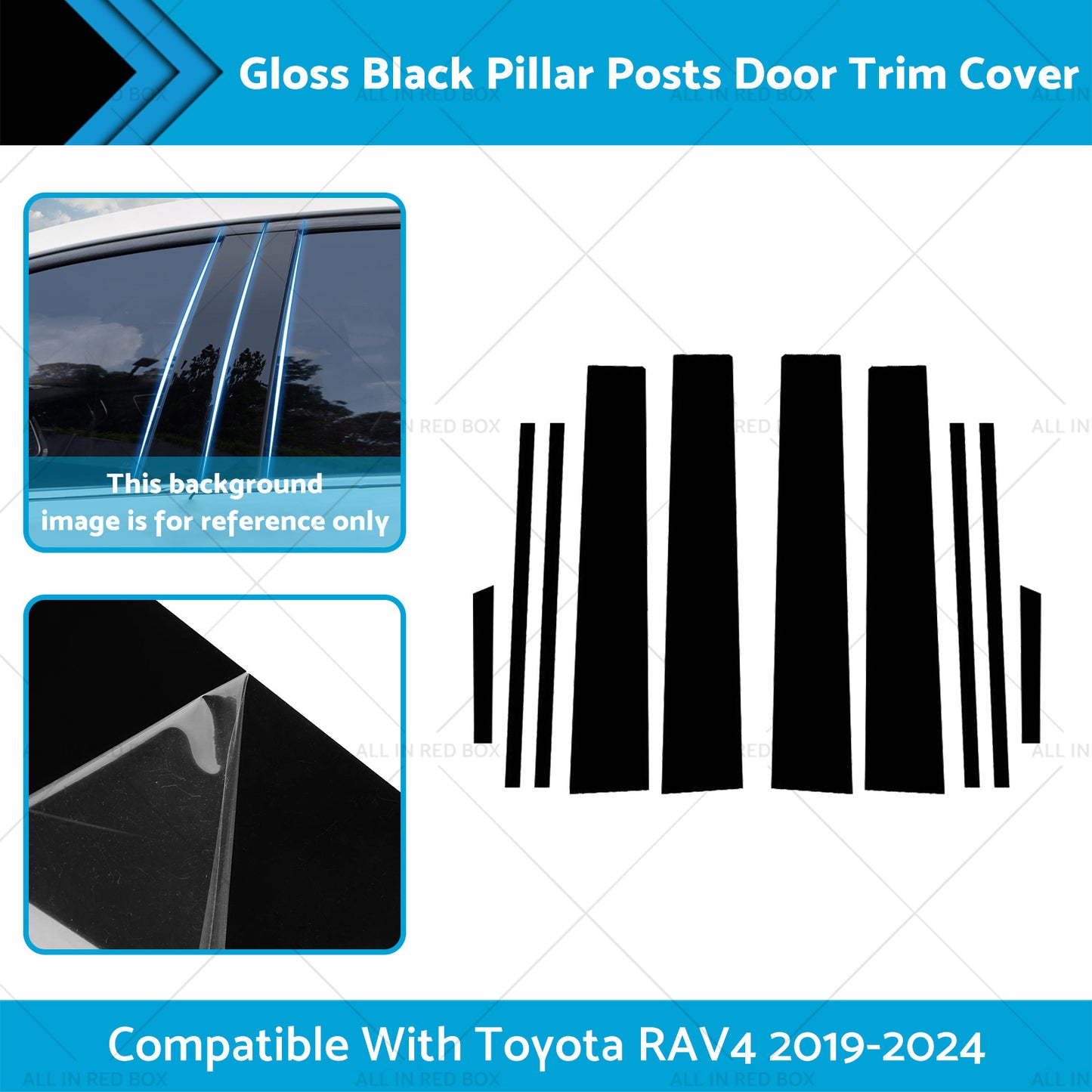 {{ Gloss Black Pillar Posts Door Trim Cover Suitable For Toyota RAV4 2019-2024 }} - Buy Car Parts Online at {{ Kaka Auto Parts }}.