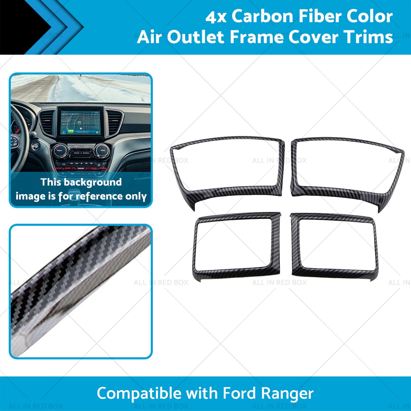 4x Carbon Fiber Color Air Outlet Frame Cover Trim Suitable for 15-22 Ford Ranger