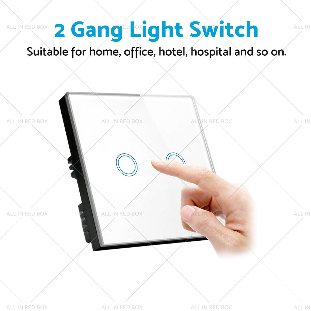 87x87mm Touch Wall Light Switch LED 2 Gang 1way Touch Glass Switch