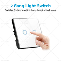 87x87mm Touch Wall Light Switch LED 2 Gang 1way Touch Glass Switch