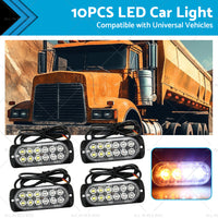 10x Amber + White LED Car Emergency Beacon Warning Hazard Flashing Strobe Light