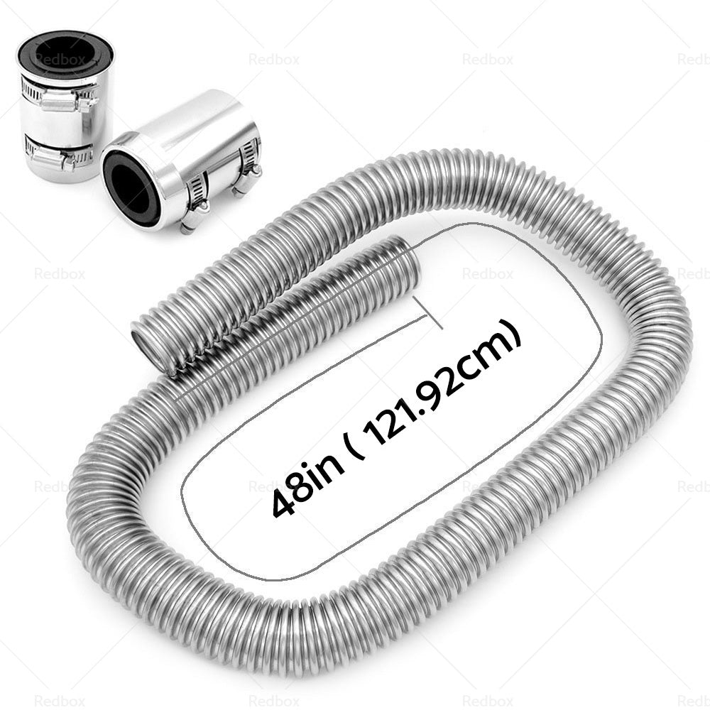 48inch Flexible Stainless Steel Radiator Hose Kit with Chrome Caps Car Polished