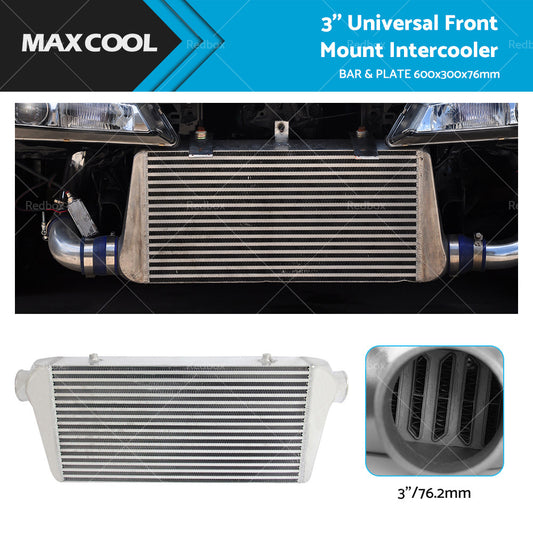 3'' Bar  and  Plate Intercooler 600X300X76mm Front Mount Outlet or Inlet For Universal