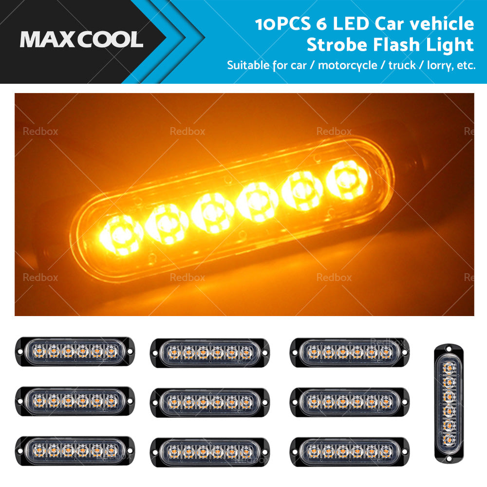 10 Pcs Amber Recovery Strobe 6 LED Lights Orange Grill Breakdown Flashing Beacon