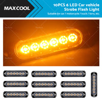 10 Pcs Amber Recovery Strobe 6 LED Lights Orange Grill Breakdown Flashing Beacon