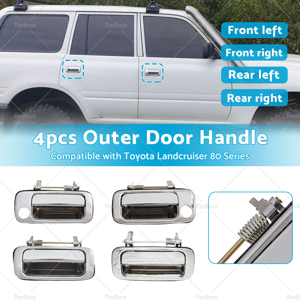 4X Chrome FRONT REAR OUTER Door Handle Suitable For Toyota Landcruiser 80 Series