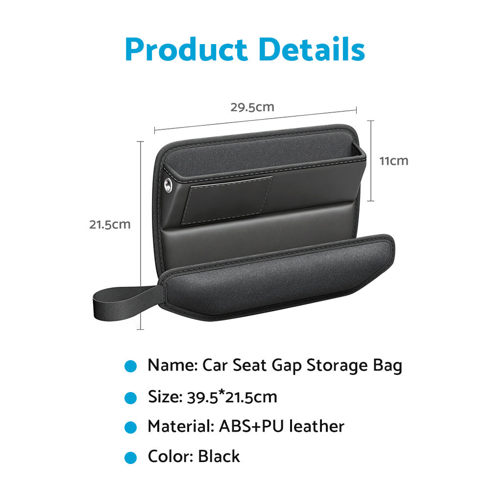 Car Seat Gap Storage Bag Organizer PU Leather With Exclusive Charging Cable Hole Suitable For Vehicles