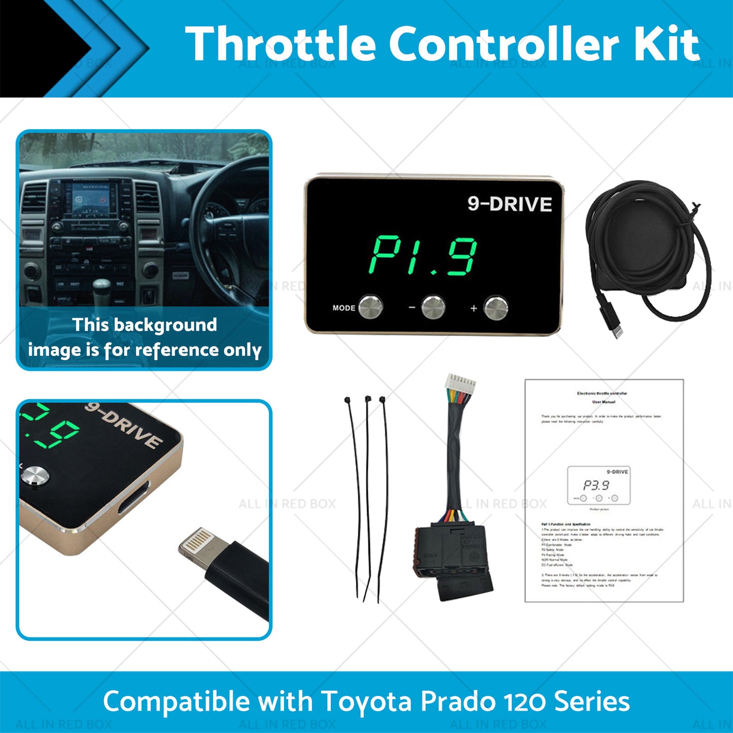 9 Mode Throttle Controller Kit Suitable for Toyota Prado 120 Series 2002-2009