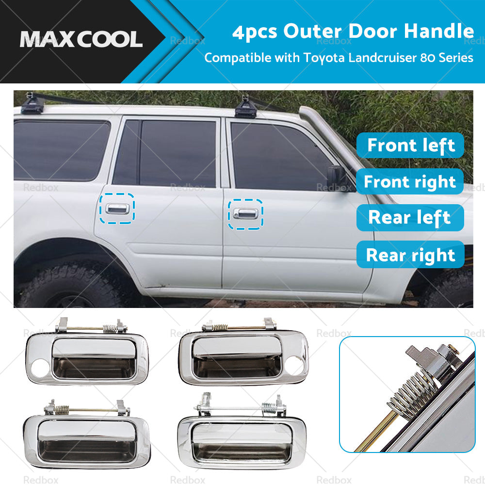 4X Chrome FRONT REAR OUTER Door Handle Suitable For Toyota Landcruiser 80 Series