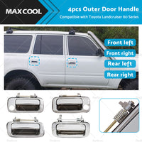 4X Chrome FRONT REAR OUTER Door Handle Suitable For Toyota Landcruiser 80 Series