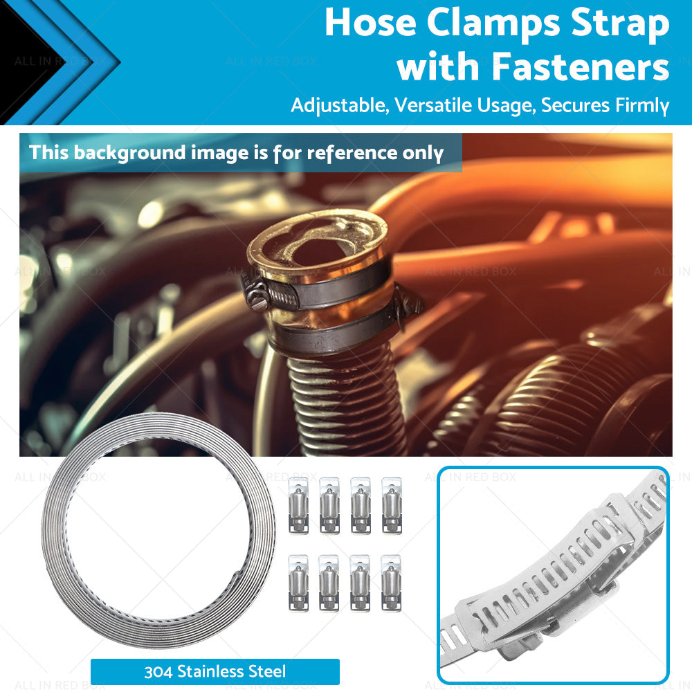 304 Stainless Steel Worm Clamp Hose Clamps Strap with Fasteners Adjustable DIY