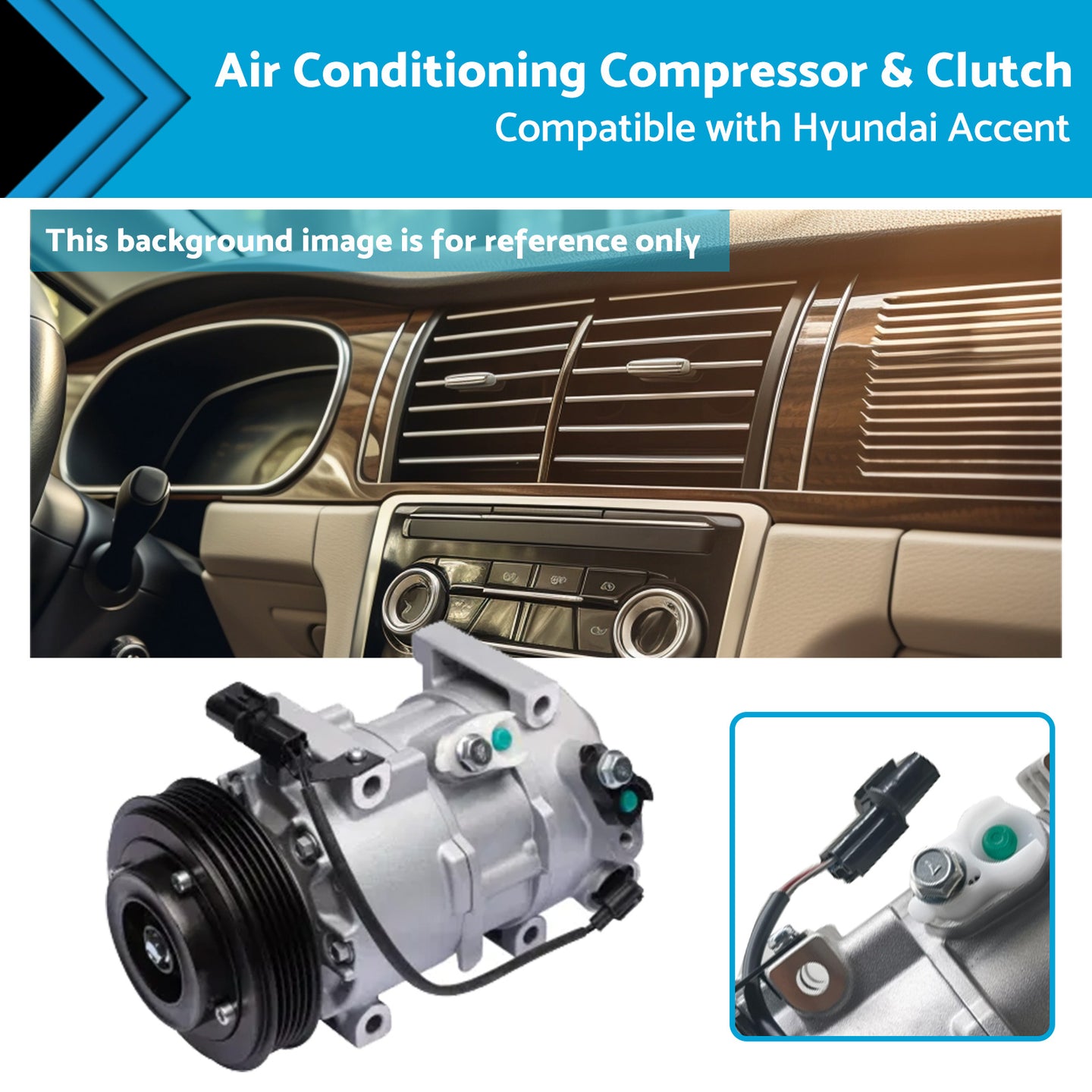 {{ Air Conditioning Compressor  and  Clutch Suitable for Hyundai Accent 14-19 1. 4L }} - Buy Car Parts Online at {{ Kaka Auto Parts }}.