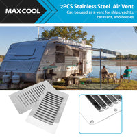 2 x Stainless Steel Rectangular 14 Louvre Air Vent, Caravan, Boat, Wall Eave