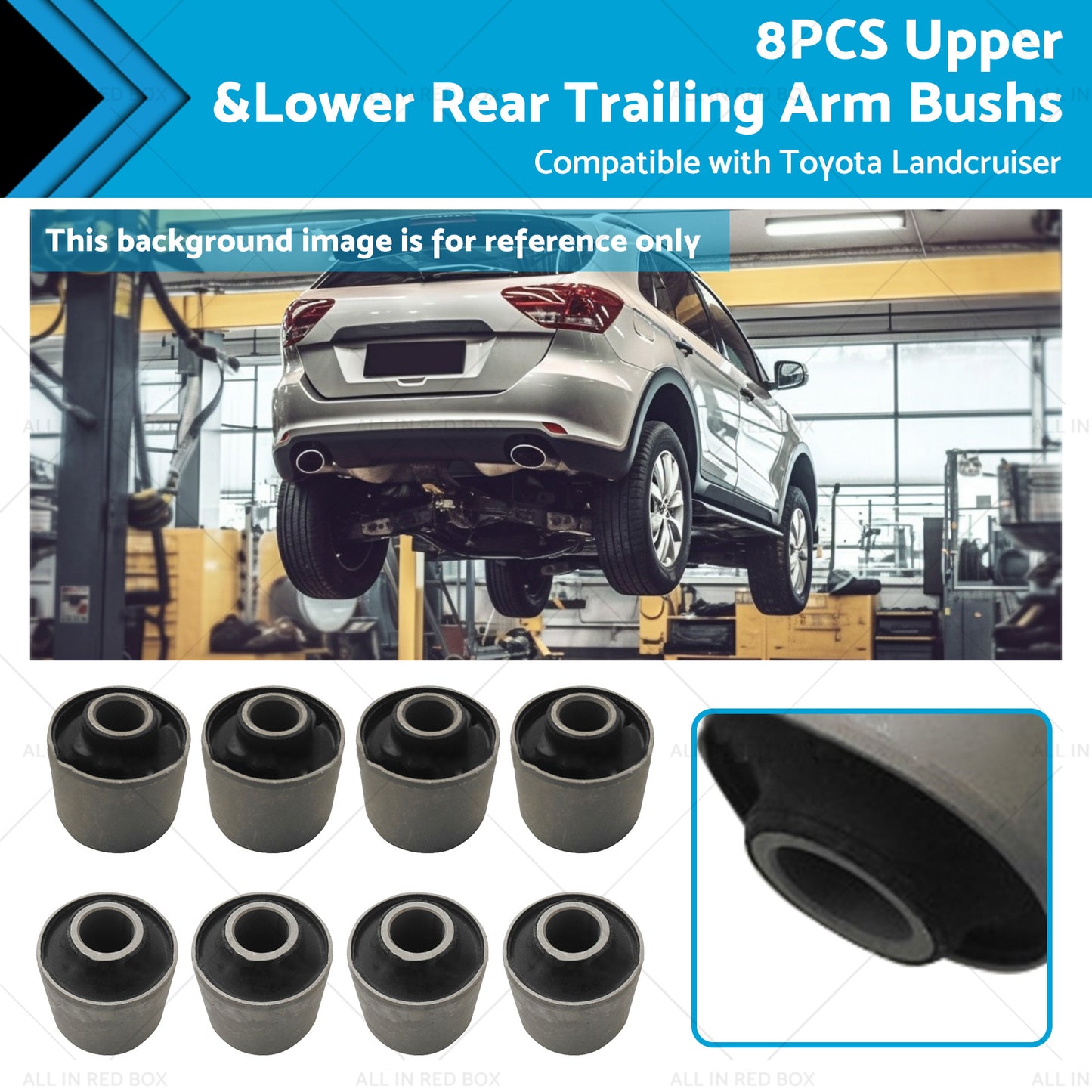 8x Upper and Lower Rear Trailing Arm Bush Kit Suitable for Toyota Landcruiser 80 105