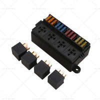 12 Way Blade Fuse Box 4-Relay Holder and Terminal and Fuse 12V 40A Car Auto Truck 4Pin