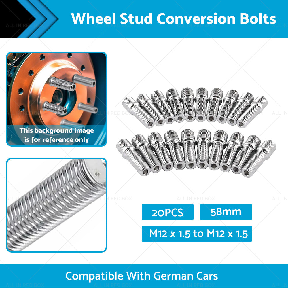 20pcs 58mm M12 x 1. 5 to M12 x 1. 5 Wheel Stud Conversion Bolts for German Cars