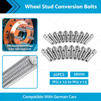 20pcs 58mm M12 x 1. 5 to M12 x 1. 5 Wheel Stud Conversion Bolts for German Cars