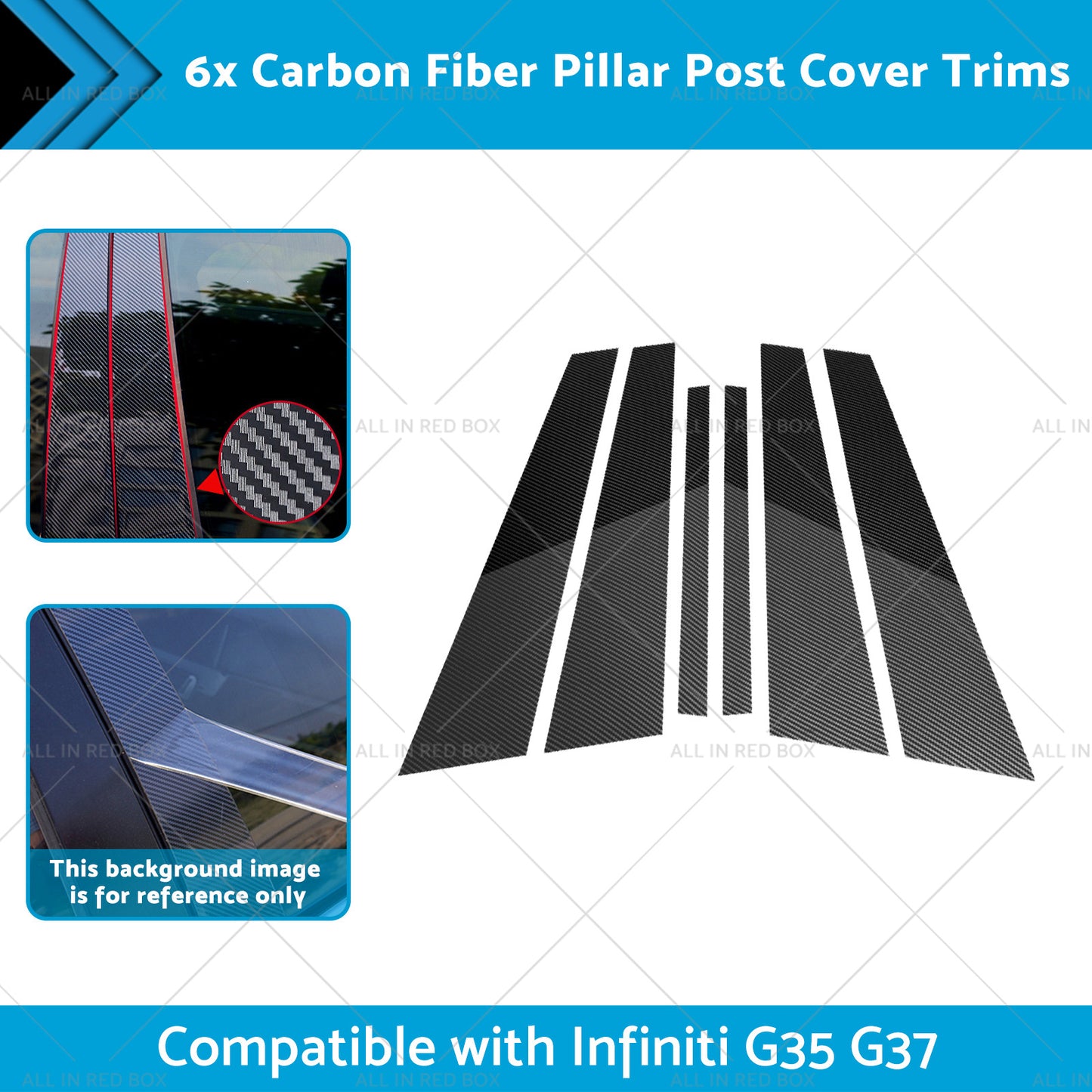 6x Carbon Fiber Pillar Post Cover Trims Suitable for Infiniti G35 02-13