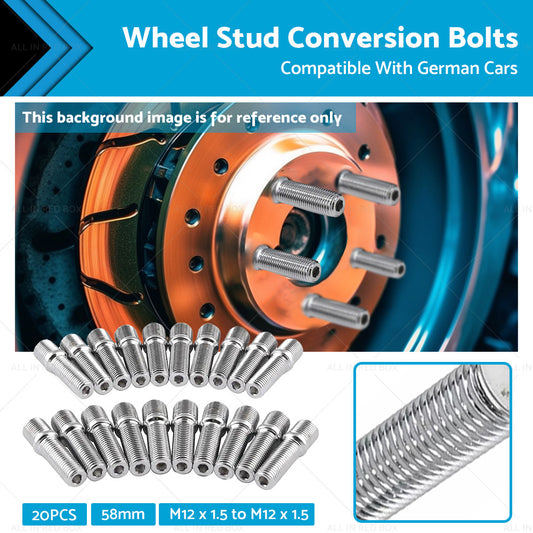 20pcs 58mm M12 x 1.5 to M12 x 1.5 Wheel Stud Conversion Bolts for German Cars