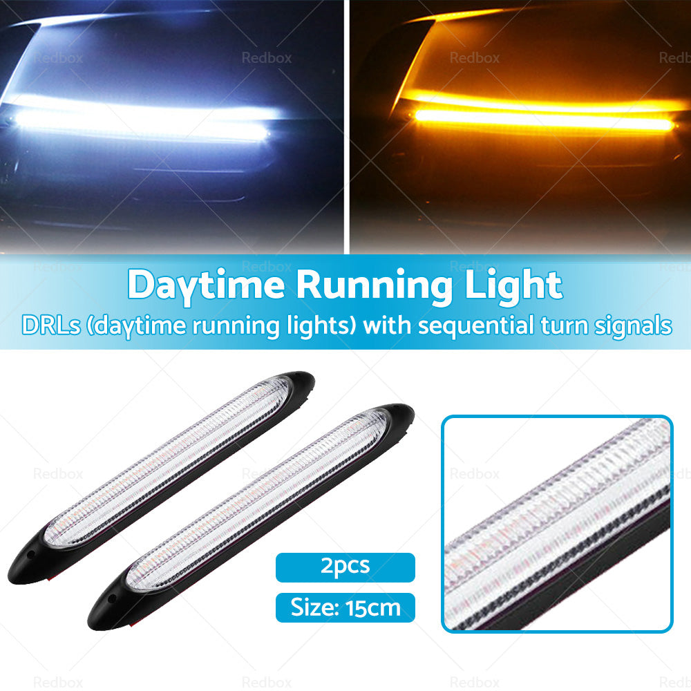 2x 15cm DRL LED Strip Lights Daytime Running Sequential Turn Signal Lamp