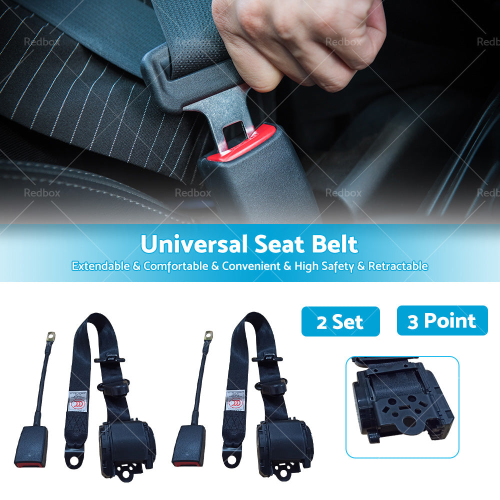 2 Sets Universal 3 Point Auto Car Seat Safety Belt Retractable Adjustable Lap AU