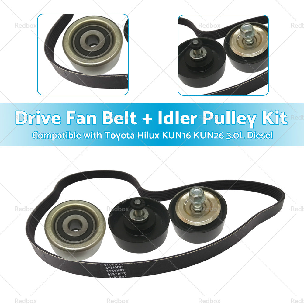 Drive Fan Belt  Idler Pulley Kit Compatible with Hilux 3. 0L Diesel 1KD-FTV KUN16 KUN26