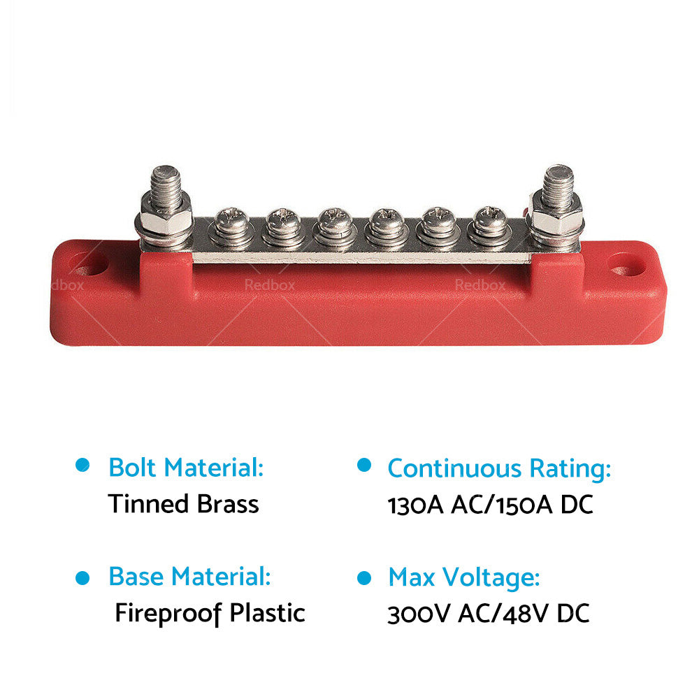 1 Red  and  1 black Bus Bar Power Distribution Terminal Block 6 Way 12V 150A Rated