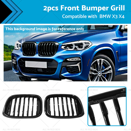 Front Bumper Grill Grille Suitable For BMW X3 G01 X4 G02 2018-2021 Gloss Black
