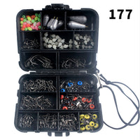 177Pcs Pro Fishing Accessories Kit w or  Tackle Box For Outdoor Swivels Hook Beads