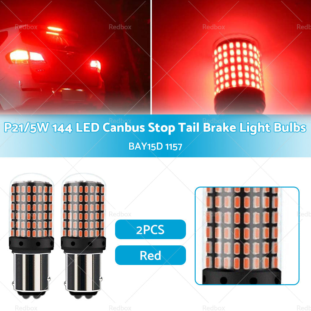 2 X P21 or 5W BAY15D 1157 144 Red LED Canbus Stop Tail Brake Light Bulbs No Error