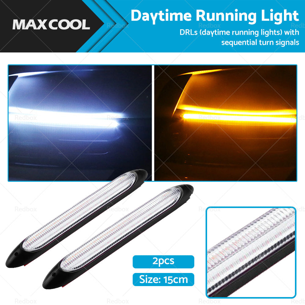 2x 15cm DRL LED Strip Lights Daytime Running Sequential Turn Signal Lamp