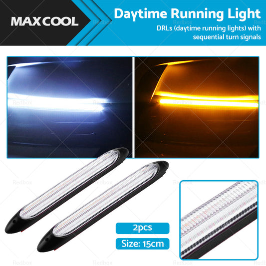 2x 15cm DRL LED Strip Lights Daytime Running Sequential Turn Signal Lamp