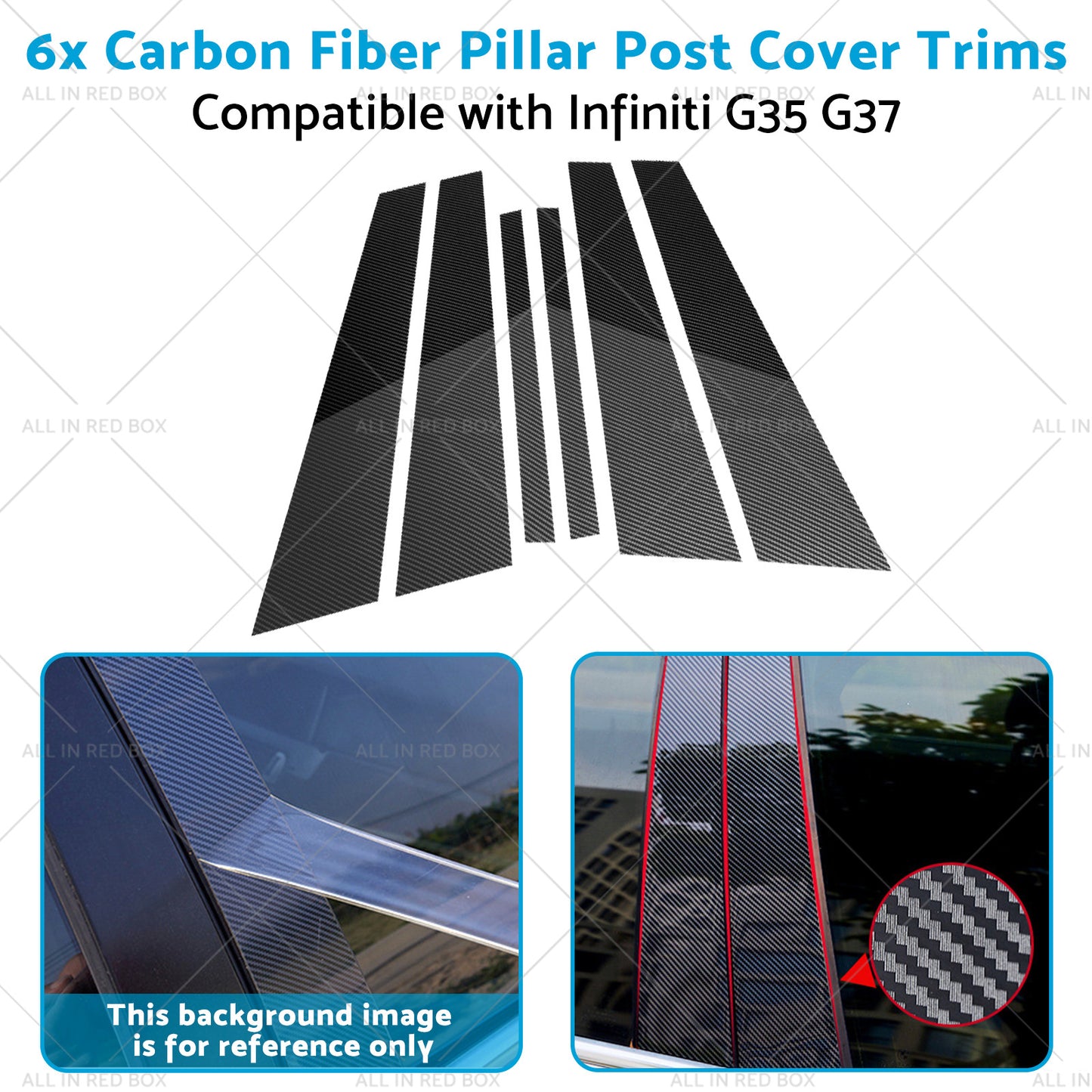 6x Carbon Fiber Pillar Post Cover Trims Suitable for Infiniti G35 02-13