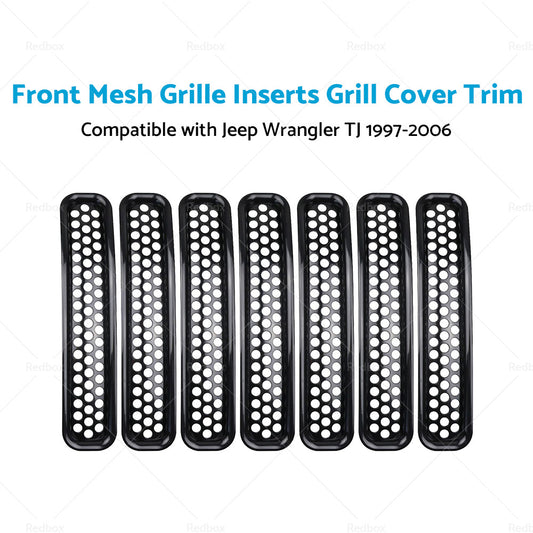 Front Mesh Grille Inserts Grill Cover Trim Suitbale For Jeep Wrangler TJ 97-06