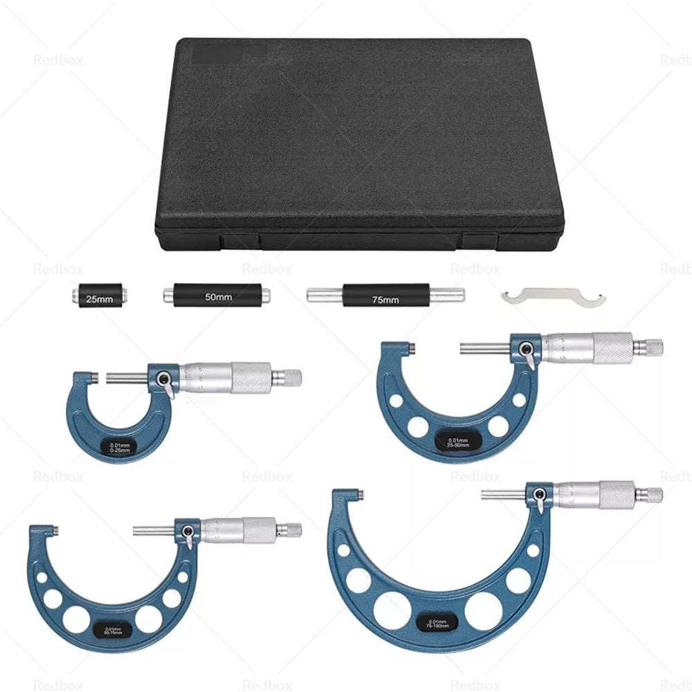 4pcs 0-100mm Outside Micrometer Machinist Tool Set Carbide 0. 01mm