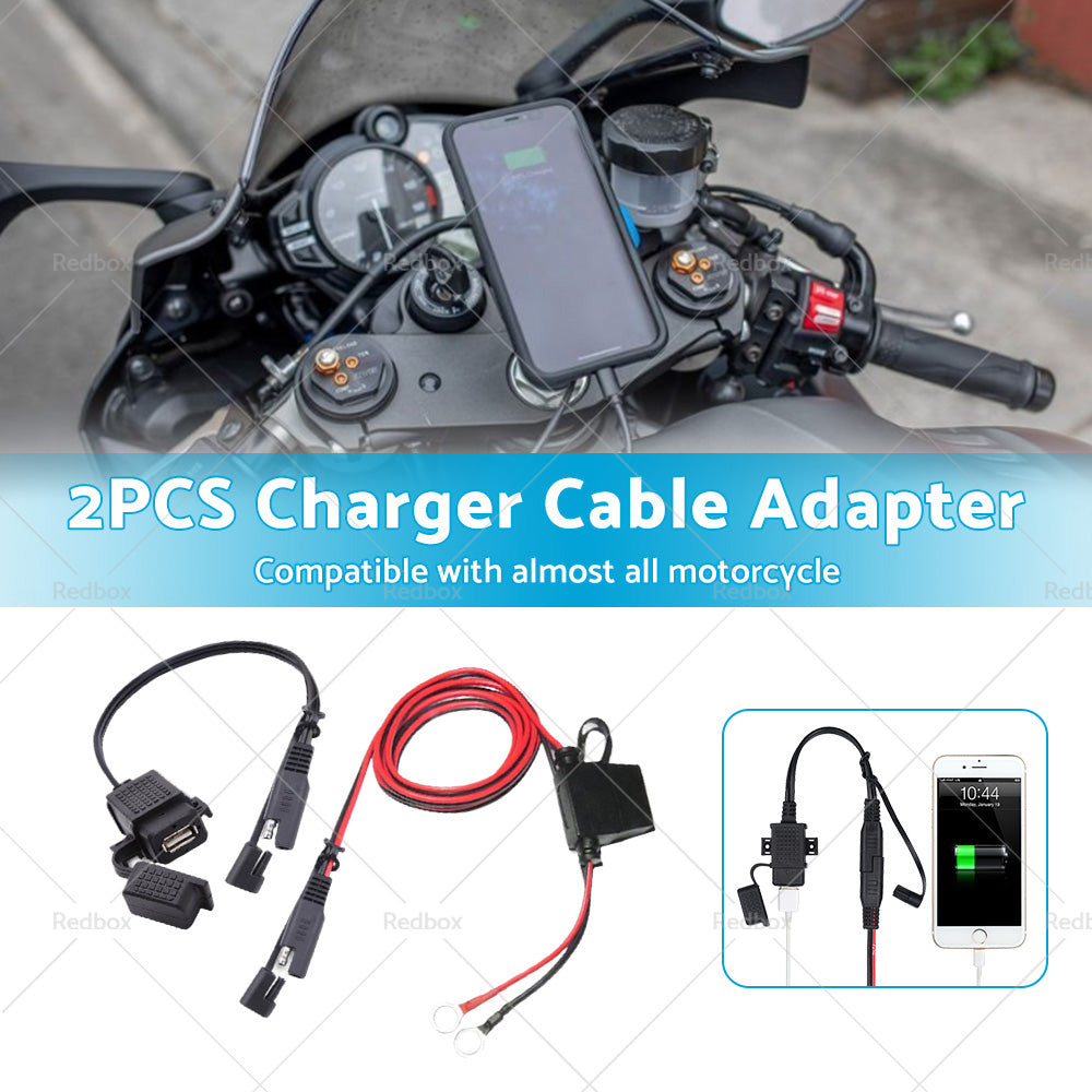 2PCS Waterproof Motorcycle Bike SAE to USB Charger Cable Adapter for GPS Phone