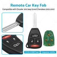 Remote Car Key Fob KOBDT04A Suitable For Chrysler 300 Jeep Grand Cherokee 05-07