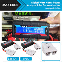 2 x Digital Watt Meter 200 Amp Power Analyser Solar Caravan Anderson Style Plug