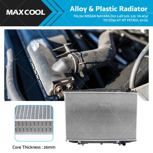 {{ RADIATOR fit NISSAN NAVARA D22 2. 4D 3. 0L 3. 3L V6 4Cyl TD ZD30 AT MT PETROL 97-05 }} - Buy Car Parts Online at {{ Kaka Auto Parts }}.
