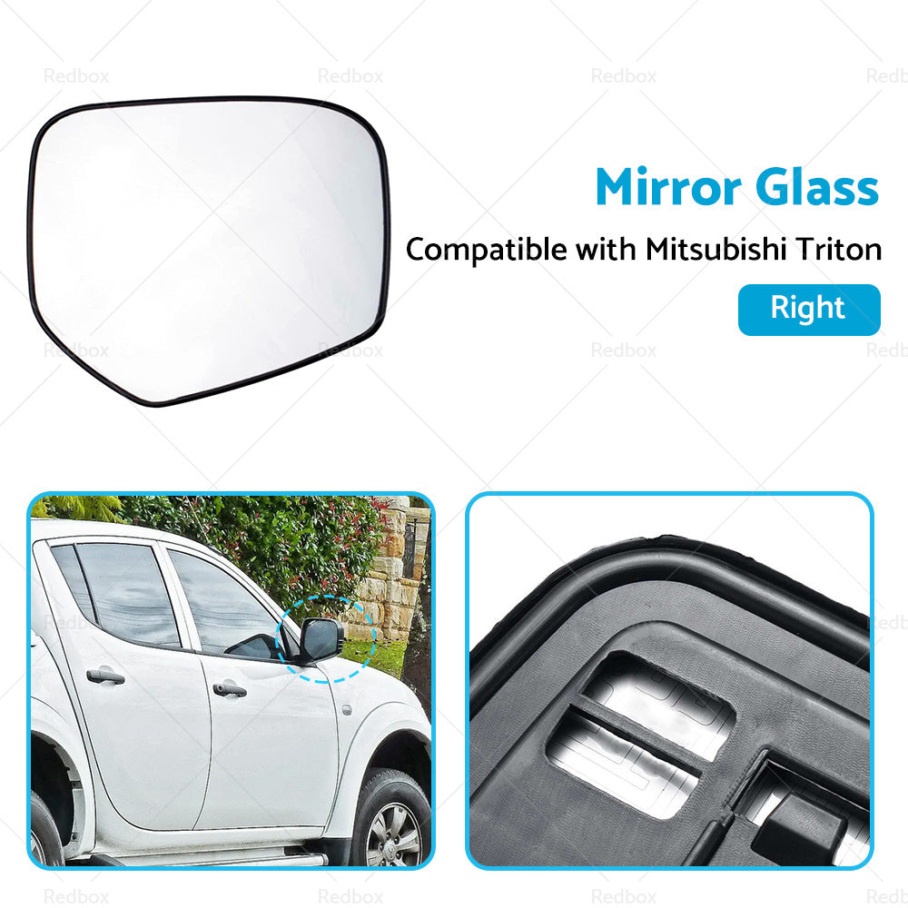 FRONT RIGHT SIDE MIRROR GLASS W  BACK PLATE SUITABLE FOR MITSUBISHI TRITON 06-15