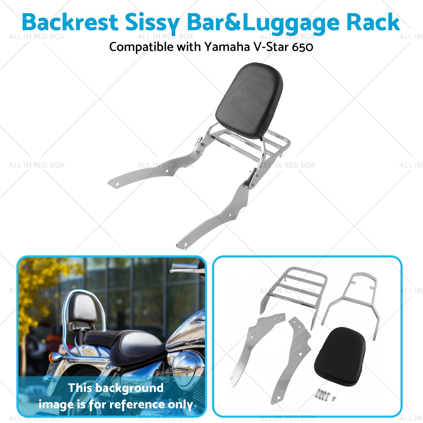 Backrest Sissy Bar Luggage Rack Suitable for Yamaha V-Star 650 Custom XVS650