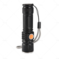 1pcs Black USB Rechargeable LED Flashlight Waterproof Torch Outdoor