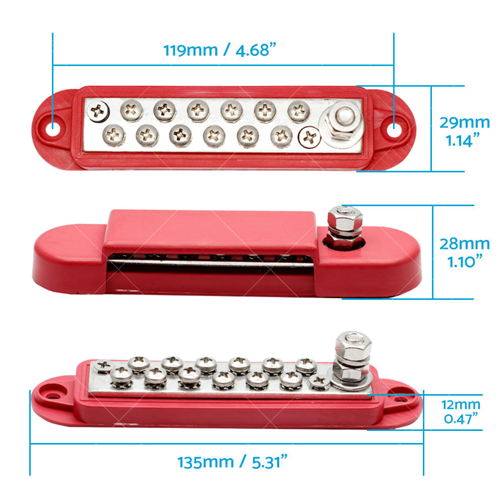 1 Piece 12 Way Bus Bar Power Distribution Rated Terminal Block For Auto Marine