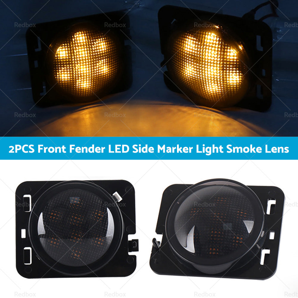 2PCS Front LED Side Marker Light Smoke Suitable For 2007-18 Jeep Wrangler JK