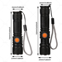 1pcs Black USB Rechargeable LED Flashlight Waterproof Torch Outdoor