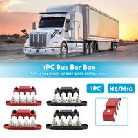 1x M8 or M10 DC 48V Studs Bus Bar Power Distribution Box Terminal Block Red or Black