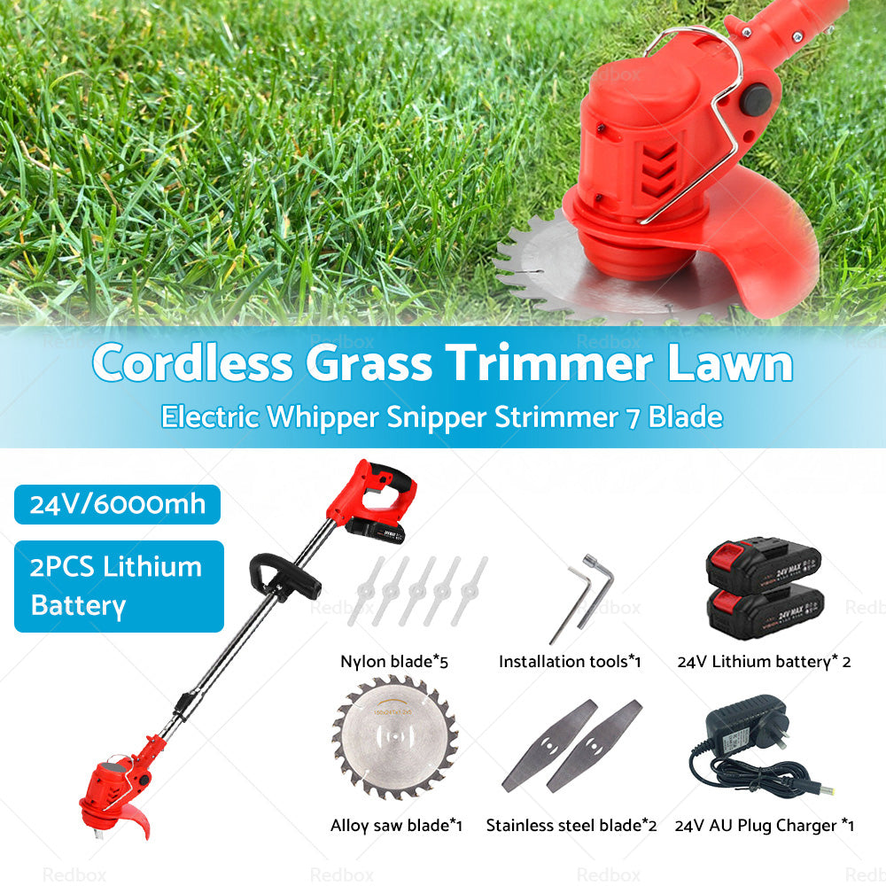 2 Battery Cordless Grass Trimmer Lawn Electric Whipper Snipper Strimmer 7 Blade