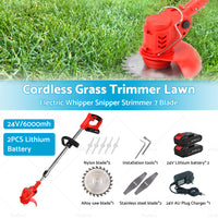 2 Battery Cordless Grass Trimmer Lawn Electric Whipper Snipper Strimmer 7 Blade